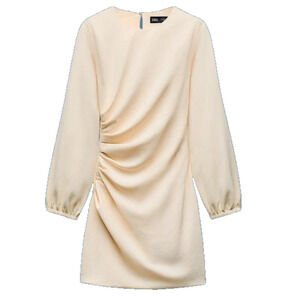 ZARA ZW Collection SS24 Beige Side Ruched Mini Dress NWT 2024 Women’s Small